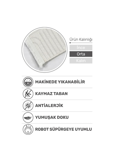 Revna Ekru Yıkanabilir Halı Kaydırmaz Tabanlı Pamuk Dokuma Salon Mutfak Koridor İçin Ekru