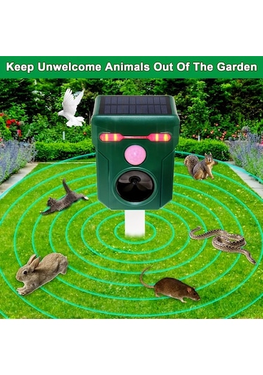 Xuweiwei 1 Paket Ultrasonik Hayvan Kovucu Dis Mekan Gunes Enerjili Hareket Isik Sensorlu Sesli Flashli Led Hayvan Caydirici