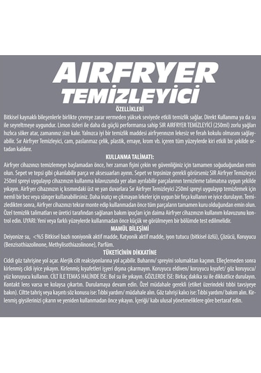 Sır Bitkisel Özlü Airfryer Temizleyici 250 ML