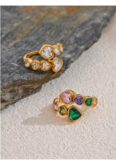 Beyaz Eetit Narin Kübik Zirkonya Kalp Paslanmaz Çelik Altın Rengi Ayarlanabilir Moda Açık Halka Yüksek Kaliteli Şık Charm Takı Beyaz