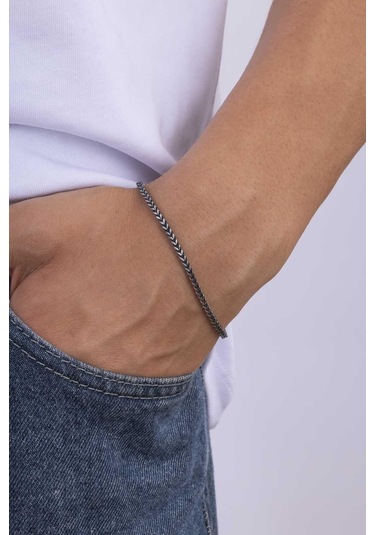 Gümüş Pazarım Tilki Kuyruğu Erkek Çelik Zincir Bileklik Çok Renkli