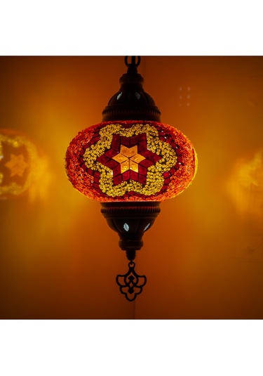 Selçuklu Dekoratif Mozaik Lamba Sarkıt Avize Renkli Desenli Lamba Renkli