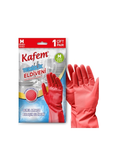 Kafem Temizlik Eldiveni (8-8,5) Medium Kırmızı X 25 Paket (Kutu)