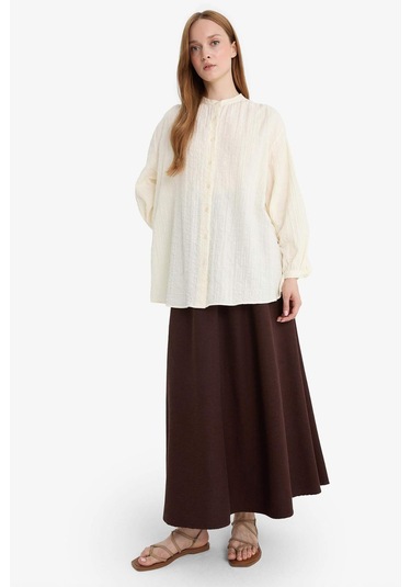Defacto Pilise Keten Karışımlı Maxi Etek F4862ax25aubn328 Kahve