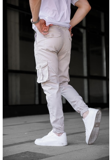 Kargo Cepli Gabardin Kumaş Taş Renk Erkek Pantolon-1797 Taş