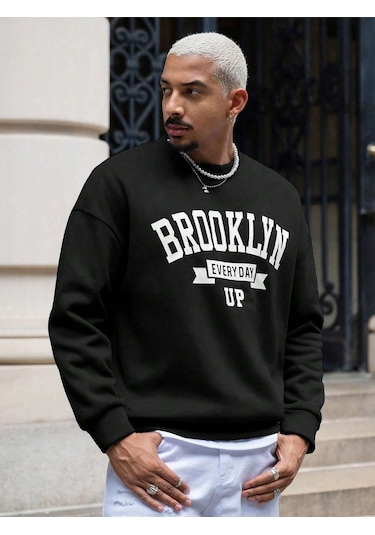 Coko Serisi Manfinity Sporsity Letter Graphic Drop Shoulder Sweatshirt Siyah-pg-8868 Siyah