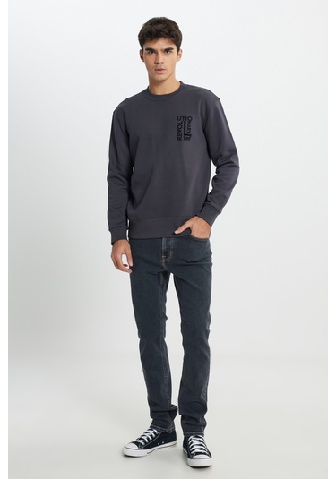 Lee Regular Fit Normal Kesim Bisiklet Yaka İçi Polarlı Antrasit Sweatshirt Siyah