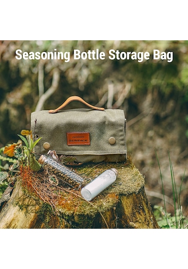 Mufunye Orman Kampı Baharat Seti: Cam Şişelerle Bezenmiş Kumaş Çantası, Ağaçta Sabitlenebilir, Asker Yeşili Yeşil