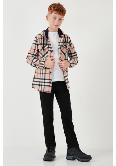Lela Kapüşonlu Çift Cepli Ekoseli Oduncu Erkek Çocuk Gömlek Cf25W81786 Bej