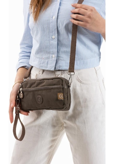 Klinkır Kumaş Mini Çapraz Askılı Kadın Çanta Yağmur Geçirmez El Askılı Çanta 20 10 Cm Mega Bag Kahverengi