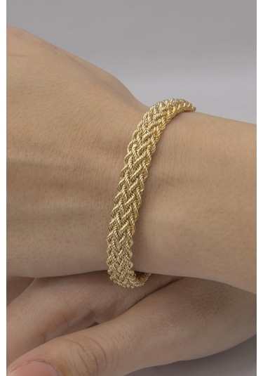 14 Ayar Altın Kalın Örgü Bileklik Sarı Sarı Altın