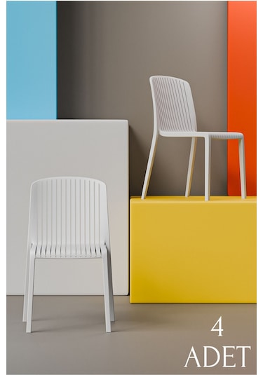 4'lü Still Cafe Kolsuz Sandalye Bahçe Balkon Teras Kafe Sandalyesi Beyaz