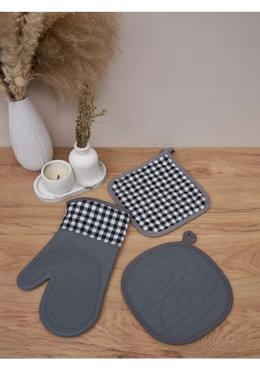 Happy Nest Mutfak Eldiveni Takımı, Silikon Mutfak Eldiveni 198002209 Gri