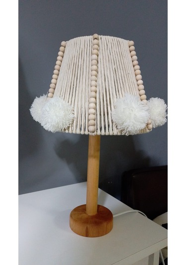 Çocuk Odası Avize Bebek Odası Avize Makrome Abajur Set Boncuk Ponpon Avize Ekru