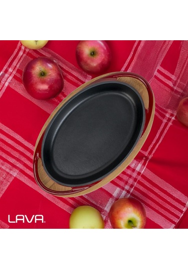 Lava Döküm Oval Sahan Döküm Demir Yekpare Çift Kulplu Kayın Servis Ahşabı Ölçü 21x14cm.-bordo Bordo