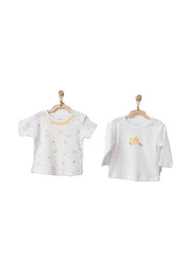 Andywawa Kız Bebek Civciv Desenli Beyaz Tshirt Ac21577 001