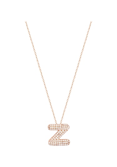 Beyaz Zirkon Taşlı Gümüş Harf Kolye - Z Harfi Rose Gold