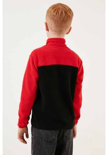 Lela Yumuşak Dokulu Yarım Fermuarlı Renk Bloklu Dik Yaka 2'Li Paket Çocuk Polar 5905004S2 Haki Siyah-Kırmızı Siyah