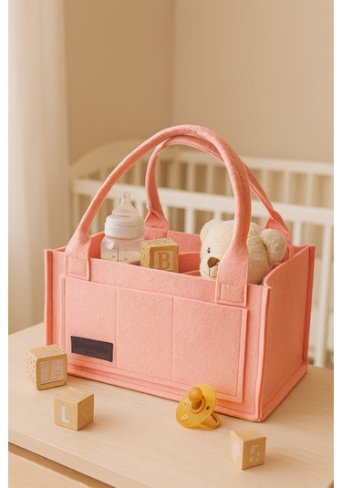 Yunusoğlu Home Anne Bebek Keçe Bakım Çantası Yenidoğan İçin Organizer Düzenleyici Çok Amaçlı Pembe
