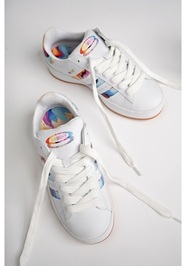 Muggo Flower Garantili Kadın Ortopedik Günlük Bağcıklı Yürüyüş Koşu Sneaker Spor Ayakkabı 001