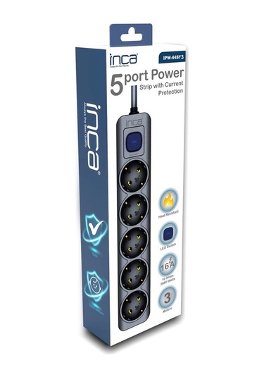 Inca Ipw-44sy3 4lü 3mt Siyah Yeşil Akım Korumalı Priz Standart