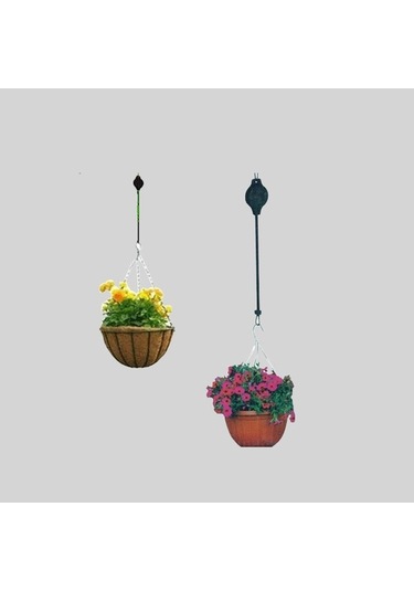 Pazly Suntek Siyah Makaralı Çiçek Askılı 4 Adet Bitki Sepeti Qn