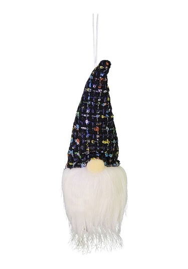 Yılbaşı Süsü Işıklı Cüce Sakallı Bereli Kafa Siyah 15 Cm