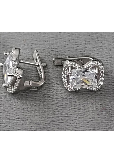 Lilahgümüştr Gümüş Beyaz Taşlı Baget Kadın Kolye Küpe