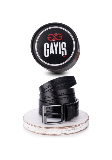 Özel Oval Kutulu Hakiki Manda Derisi Siyah Desenli Kot Pantolon Kemeri Hediyelik Çeyizlik Kemer Siyah