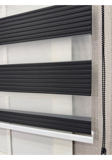 Donatti Zebra Stor Geniş Plise Güneşlik Perde Siyah Siyah