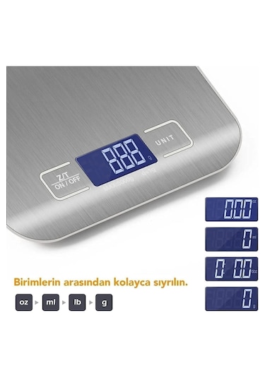 Leony Dijital İnox Paslanmaz Çelik Mutfak Terazisi 5 Kg Kapasitel