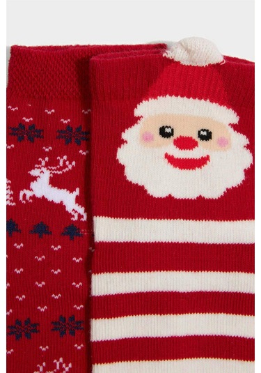 Defacto Kız Bebek Yılbaşı Temalı Dikişsiz 2li Pamuklu Uzun Çorap G3994a5nsrd2 Kırmızı-rd2