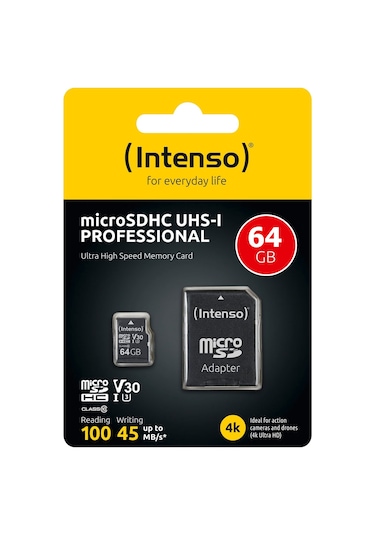 Intenso 64gb Microsdhc Uhs-ı Professıonal Class10 U3 V30 Ultra High Speed Memory Card 4k