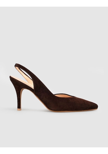 Cabani Kahverengi Süet Hakiki Deri Slingback Stiletto Kadın Ayakkabı