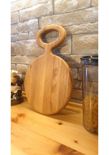 Ahşap Saplı Yuvarlak Pizza Sunum Kesme Tahtası