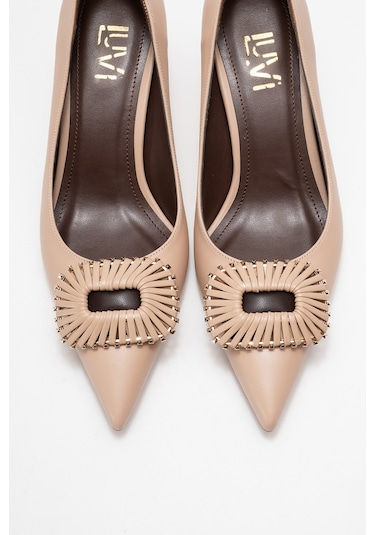 Great Bej-kahverengi Tokalı Kadın Topuklu Ayakkabı Bej