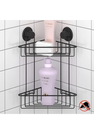 Vakumlu Banyo Köşe Rafı 2 Katlı Siyah S257 Siyah