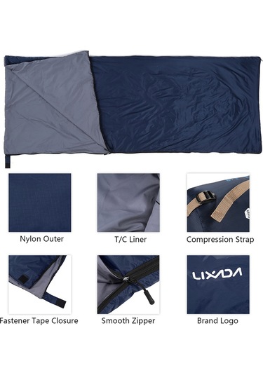 Lixada 190 75cm Kamp Seyahat Açık Zarflı Uyku Tulumu Koyu Mavi
