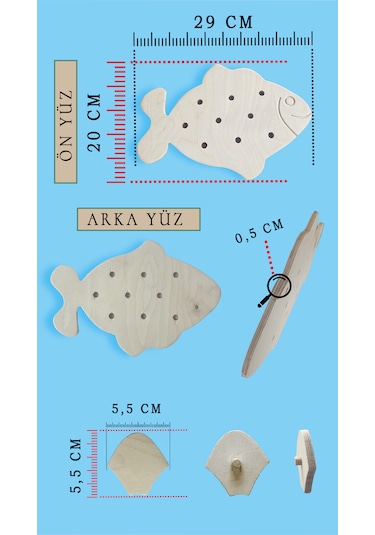 Montessori Beceri Temelli İpli Pullu Ahşap Balık