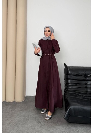 Mihran Butik Quenn Model Coupra Model Kumaş Kemer Detaylı Elbise Bordo