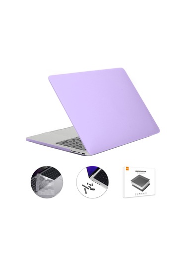 Enkay Macbook Pro 14" Koruyucu Laptop Kılıf + Silikon Toz Fişleri Mor