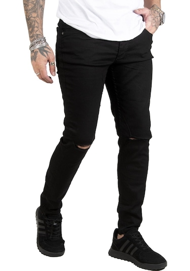 DeepSEA Siyah Dizleri Yırtık Kot Pantolon 1902114 Siyah