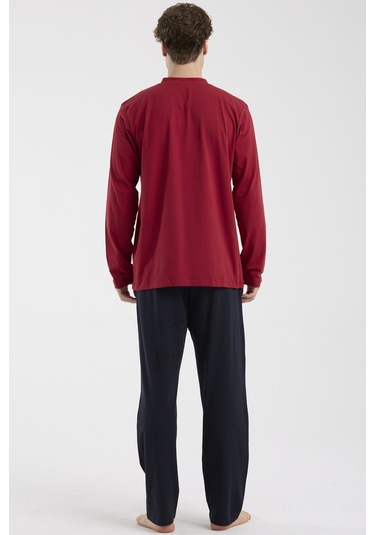 Sementa Düğme Yakalı Rahat Kalıp Pijama Takım - Bordo Bordo
