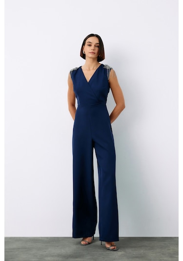 Sateen Aksesuar Detaylı Tulum - Lacivert-135222 Lacivert