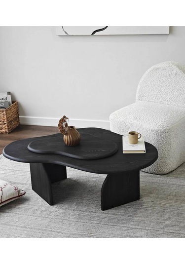 Meltedi Masif Ağaç Tasarım Orta Sehpa 96 X 65cm Siyah