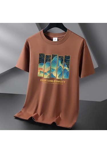 Kahverengi Japon Tarzı 10 Renk Saf Pamuklu Erkek Kısa Kollu Tişört S-6xl Kahverengi
