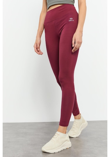Tommy Life Bordo Yüksek Bel Toparlayıcı Slim Fit Dar Paça Kadın Tayt - 94011 Bordo