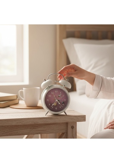 Astronot Tasarımlı Kırmızı Masa Üstü Büyük Boy Alarmlı Çalar Saat Beyaz