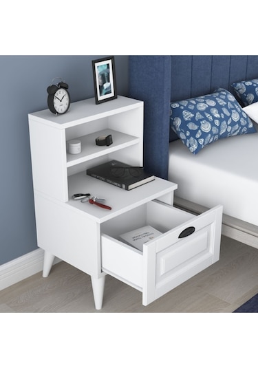 Rani Bd105 Komodin 2 Raflı Membran Çekmeceli Komodin Beyaz
