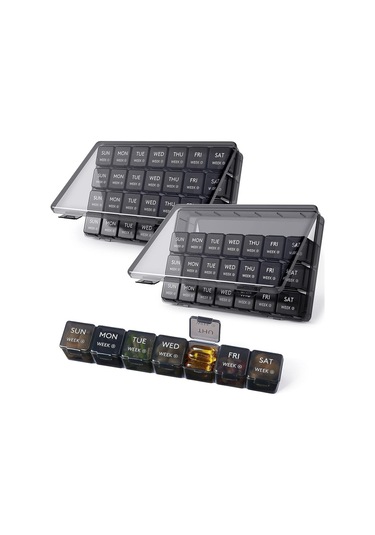 Likeable 28 Günlük Hap Kutusu, 4 Haftalık Bir Aylık Hap Kutusu, Büyük Bölmeli Vitaminler Için Ilaç Düzenleyici, 2'li Paket